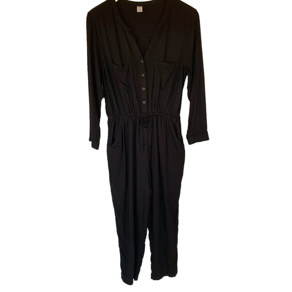 Cropped Old Navy Jumpsuit Coveralls Black Lg/Petite Drawstring Waist Cropped